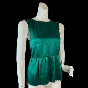 MADEWELL EUC Emerald Green 100% Silk Sleeveless Top w/ scalloped edging Size XS